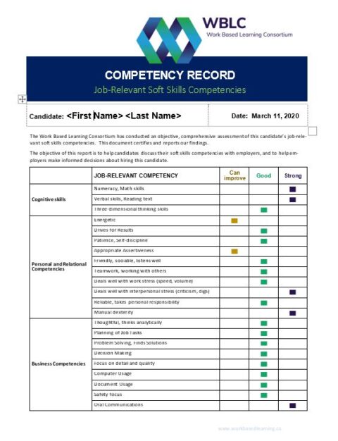 Candidate Competency Record | Work Based Learning Consortium